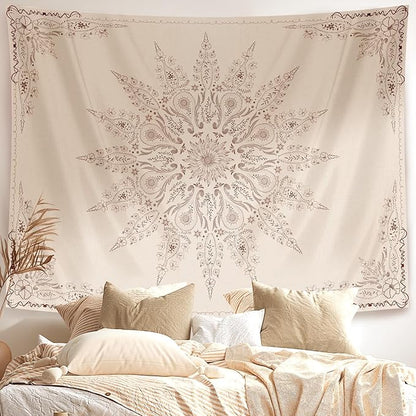 Damanse Floral Tapestry Wall Hanging Cute,Boho Wall Tapestry for Bedroom Aesthetic,Mandala Living Room Decor for Teen Girls (Flaxen, 34.80" x 47.20")