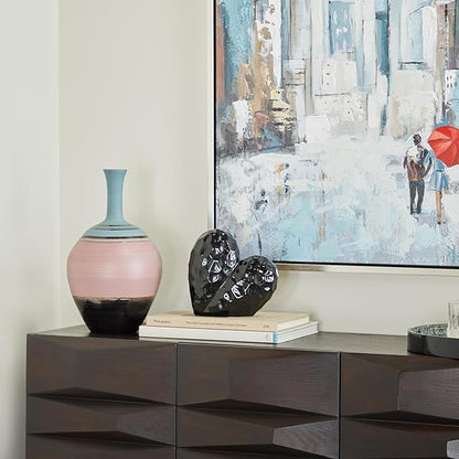 Deco 79 Porcelain Ceramic Heart Decorative Sculpture Dimensional Angled Origami Inspired Home Decor Statue, Accent Figurine 8" x 3" x 8", Black