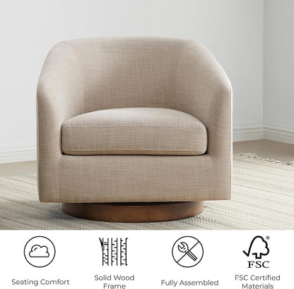 CHITA Swivel Accent Chair, FSC Certified Upholstered Fabric Barrel Chair for Living Room Set of 2, Fully Assembled, Flax Beige