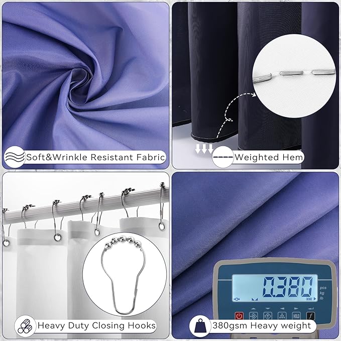 Bathroom Accessory Set–Bathroom Sets with Shower Curtain and Rugs, No Slip Bathroom Rugs Super Absorbent, Blue Ombre Water-Proof Shower Curtain with Hooks, Blue Bathroom Sets Complete for Home