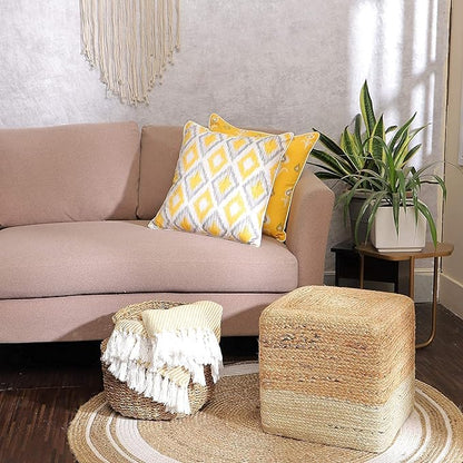 REDEARTH · Cube Pouf Ottoman - Braided Pouffe Accent Sitting Square Footrest for Living Room, Bedroom, Nursery, kidsroom, Patio, Gym; 100% Jute Set of 2 (14.5"x14.5"x16"; Natural Ivory)