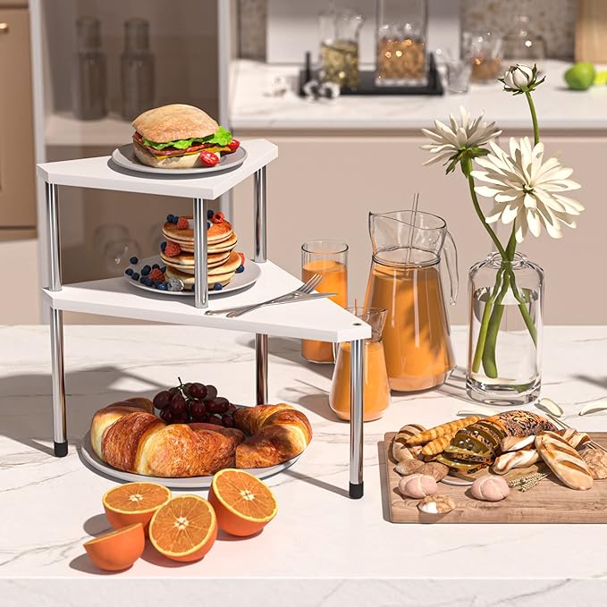 Weenson Bathroom Counter Organizer Over Sink for Toiletries Makeup, Kitchen Countertop Organizer Spice Rack for Salt, 2-Tier Corner Counter Shelf for Coffee Area Storage Dresser Table Bamboo