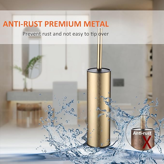 Toilet Brush and Holder Set Premium Material Toilet Bowl Cleaner Free Standing Toilet Bowl Brush and Holder Gold