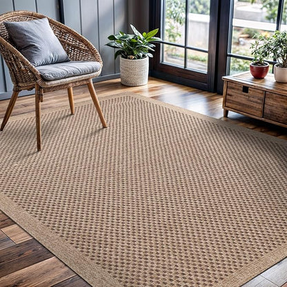 CAMILSON Easy Jute Rug 6x9, Indoor Outdoor Natural Color Fiber Area Rugs for Living Room Patio and Kitchen Rug, Sisal Boho Woven Design, Easy-Cleaning, Washable Outside Carpet Alfombras para(6 x 9)