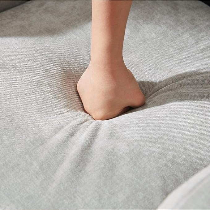 VKNOW Upholstered Dining Chairs Set of 2, Modern Kitchen Chairs Dinner Chairs with 4 Casters, Linen Armchair for Bedroom Reading Room Living Room, Light Grey