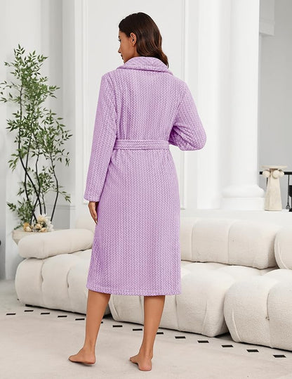 Ekouaer Women's Robe Plush Soft Long Bathrobe Cozy Warm Shawl Collar Spa Robe with Pockets