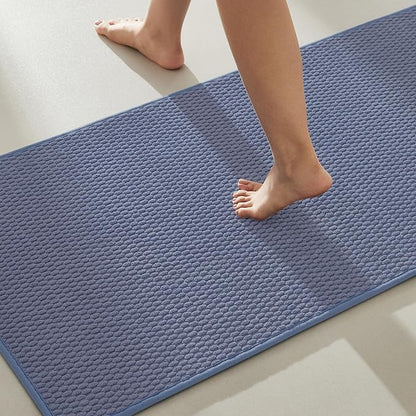 Bathroom Runner Rug, Long Bath Mat Washable Thin Quick Dry Low Pile Bathroom Runner Rugs 24 x 60 Non Slip, Denim Blue 24"x60"