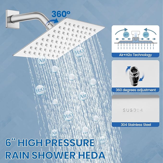 Airuida Shower Faucet Set Bathroom Rain Shower System SUS304 Stainless Steel Single Handle With Male Threads Rough-in Valve Shower Trim Kit 6 Inch Wall Mount Shower Head Chrome Polish