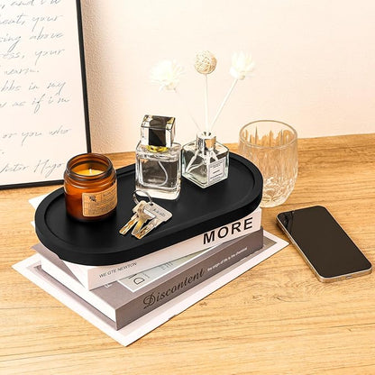 Bamboo Vanity Tray 11.4x6.1 inches, Decorative Vanity Tray for Bathroom Countertop Toilet Tank Farmhouse, Black