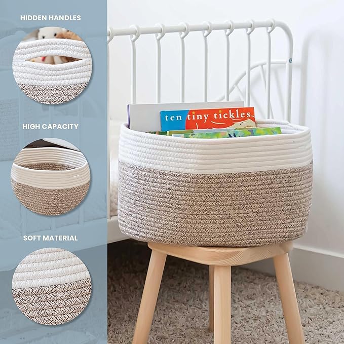 OrganiHaus Set of 3 Woven Storage Baskets for Organizing, Cotton Rope Organizer Bins for Shelves, Closet & Nursery, Dog Toy Basket, Decorative Bins for Toys, Towels & Books - 15x10x9, Brown