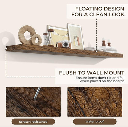 RICHFOCUS 72Inch Floating Shelves for Wall 1 Pack Shelves for Bedroom|Kitchen|Bathroom Wall Mounted Rustic Wood Floating Shelf with Invisible Brackets for Books|Storage|Decor, Rustic Brown