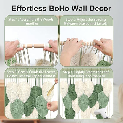 Macrame Wall Hanging Boho Wall Tapestry Handmade Woven Leaf Wall Decor Crochet Wall Art for Home Office Apartment(23.6" W x 31.5" L)