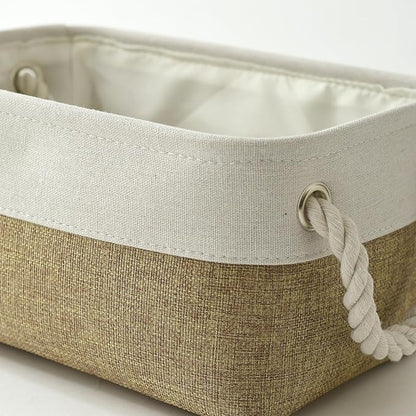 TheWarmHome Storage Basket for Organizing - 1 Pack 12x8x5.2 inch Baskets for Gifts Empty with Handles, Fabric Storage Cubes for Organizer Closet Dog Gift Cloth Toy (Whiet & Khaki)