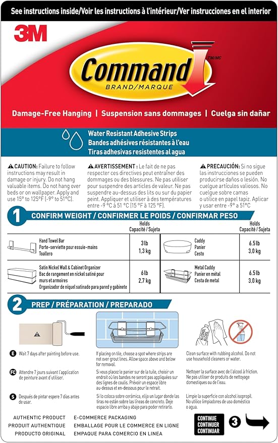 Command Shower Caddy Matte Black with Water Resistant Command Strips, Bathroom Organizer, Holds up to 6.5 lbs, 1 Count (Pack of 1)