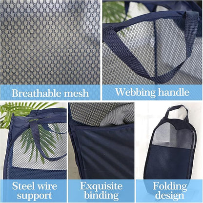 AQQA 6 Pcs Handy Laundry Collapsible Mesh Foldable Hampe (Black/White/Blue),Popup Laundry Basket with Durable Handles,Pop-up Mesh Hamper Dirty Clothes Basket for Kids Room, College Dorm or Travel