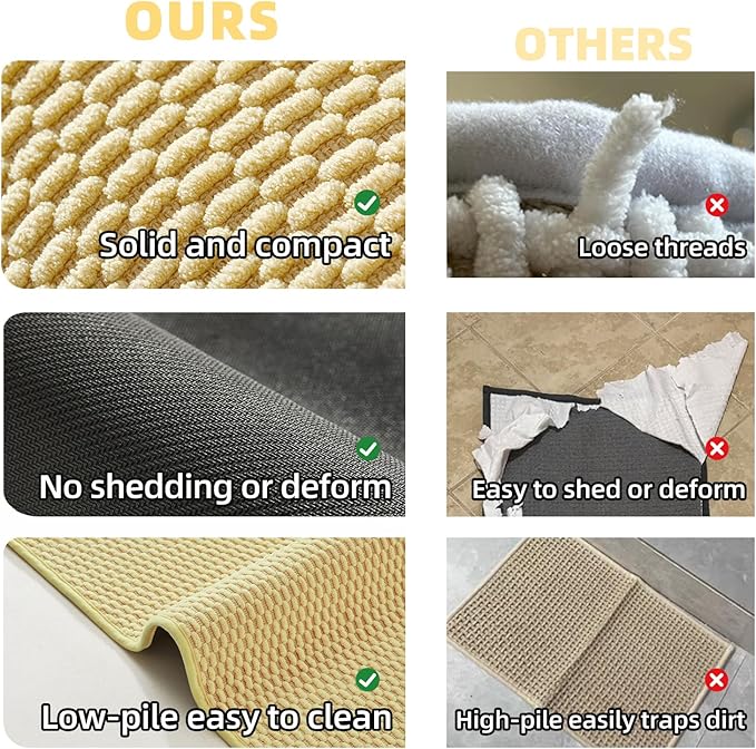 Bathroom Rug, Non Slip, Washable, Super Absorbent Chenille, U Shape, Yellow, 20"x24"