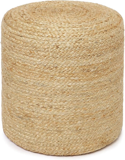 REDEARTH · Cylindrical Pouf Ottoman - Braided Pouffe Accent Sitting Round Footrest for Living Room, Bedroom, Nursery, kidsroom, Patio, Gym; 100% Jute (14.5"X14.5"X16"; Natural)
