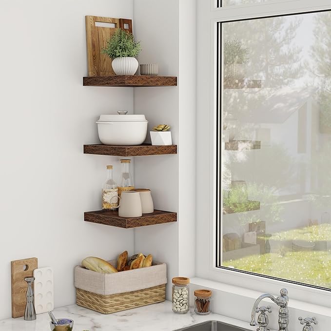 12 Inch Floating Shelves, 12" Deep Floating Shelf Wall Mounted, 12" Wall Shelves, Rustic Deep Bookshelf, Extra Deeper Display Shelves & Storage Shelves for Bedroom, Living Room, Set of 3