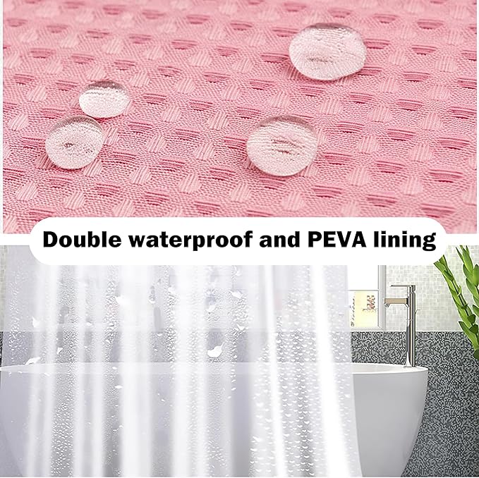 Pink Bathroom Set, 25 PCS Bathroom Accessories Set with Shower Curtains, Rugs, Trash Can, Toothbrush Holder, Soap Dispensers, Toothbrush Cup, Vanity Tray, Soap Dish, Toilet Brush, Qtip Holders