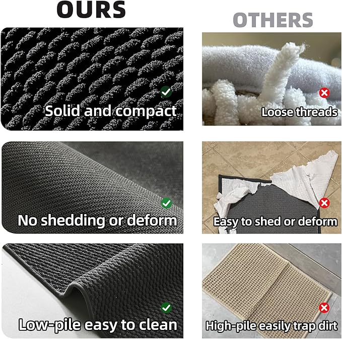 Black Bathroom Rugs Non Slip Washable, Super Absorbent Thin Bath Mat Quick Dry Low Pile Bathroom Rug, Black 24''x36''