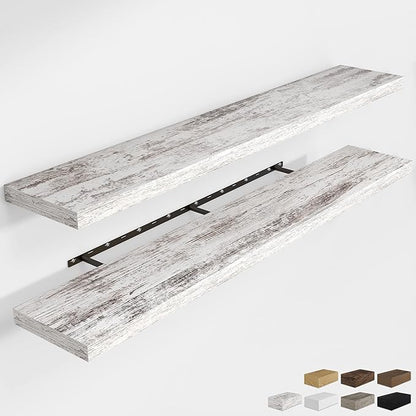 RICHFOCUS 72Inch Floating Shelves for Wall 2 Pack Shelves for Bedroom|Kitchen|Bathroom Wall Mounted Rustic Distressed Wood Floating Shelf with Invisible Brackets for Books|Storage|Decor, Rustic