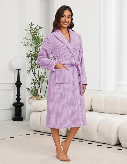 Ekouaer Women's Robe Plush Soft Long Bathrobe Cozy Warm Shawl Collar Spa Robe with Pockets
