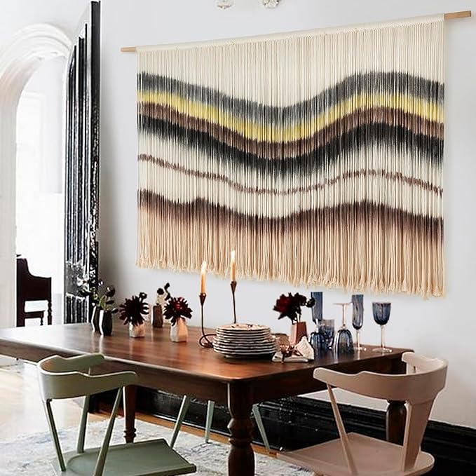 Macrame Wall Hanging Boho Chic Wall Art Macrame Wall Decor Fiber Yarn Tapestry Dip-Dye Living Room Home Bedroom Wall Decor 57" Wx 35" L