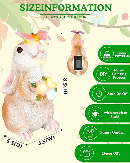 Vermeyen Solar Garden Statues Outdoor Decor-Yard Decorations for Patio,Balcony,Backyard,Lawn Ornaments-Easter Bunny Figurines with LED Light-Unique Birthday Gardening Gifts for Women,Mom,Grandma