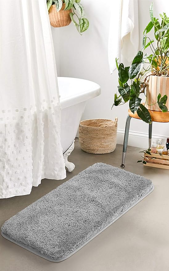 Suchtale Extra Soft & Absorbent Shaggy Bath Mat (24 x 40, Grey) - Machine Washable Microfiber, Non Slip, Luxury Floor Mat