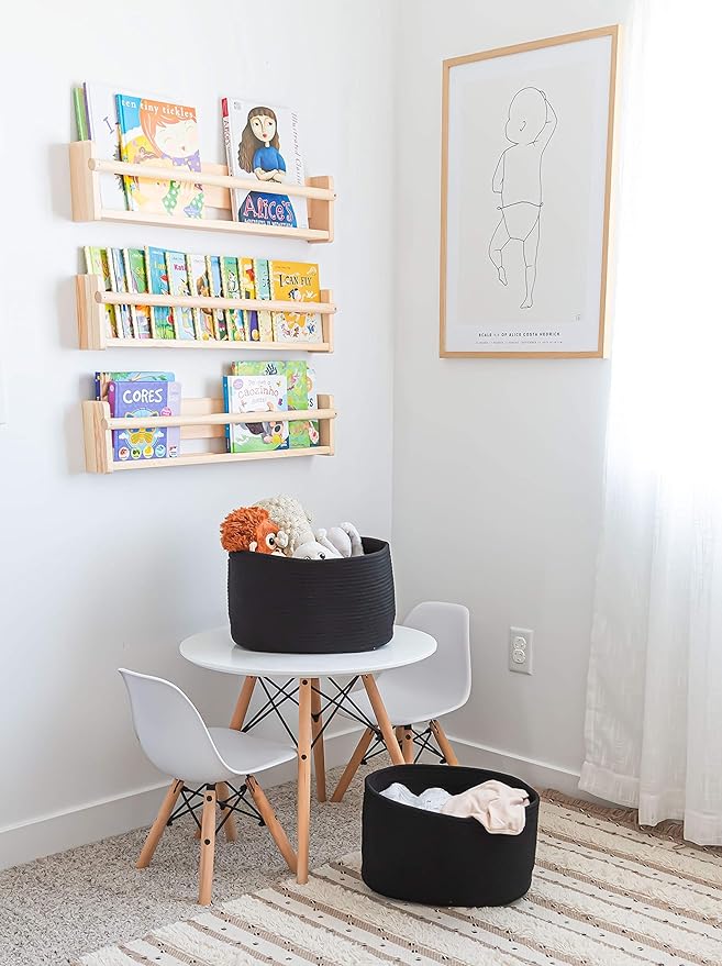 OrganiHaus Set of 3 Woven Storage Baskets for Organizing, Cotton Rope Organizer Bins for Shelves, Closet & Nursery, Dog Toy Basket, Decorative Bins for Toys, Towels & Books - 15x10x9, Black