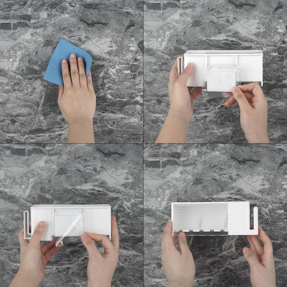 5 Slots Wall Mount Toothbrush Holder with Cover, Self Adhesive Toothbrush Storage Organizer for Shower, Toothpaste & Toothbrush Hanger for Bathroom, Medicine Cabinet, Dorm (White)