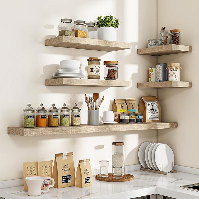 36 Inch Floating Shelves, 3D Textured Wood Grain, 36"x9.25"x1.5" Inch Deep Floating Shelves for Wall, Wooden Shelves for Bathroom, Bedroom, Living Room, Vintage White Oak, 2 Pieces