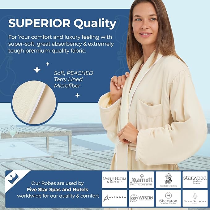 Terry Lined Microfiber Hotel Robe - Luxury Spa Bathrobe by Monarch/Cypress