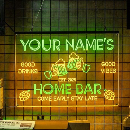 Personalized Bar Signs with Your Name for home wall light up with personalized pub name, man cave accessories, beer themed neon customizable lighted sign