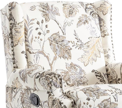 UIXE Swivel Rocker Manual Recliner Chair, Wingback Swivel Glider Fabric Nursery Reclining Sofa Chair, High Back Upholstered Arm Chair for Living Room Bedroom - Beige Plants