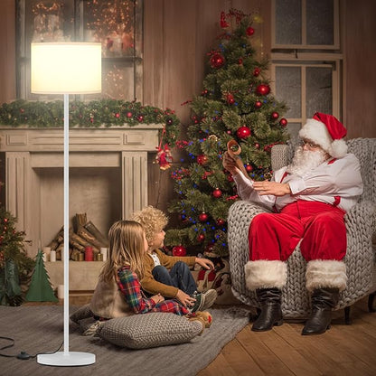 Ambimall 60'' Modern Floor Lamp with Shade, Tall Lamps for Living Room, Bedroom, Office, Dining Room, White Shade with White Pole(Without Bulb)