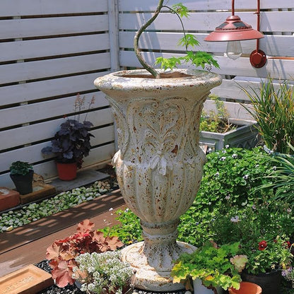 Vintage European Giant Garden Urn Planter, Decorative Cement and Fiber Flower Pot, Make Rust Finished, Wrap Foam Safely Delivered from Local Warehouse (Vintage, Large)