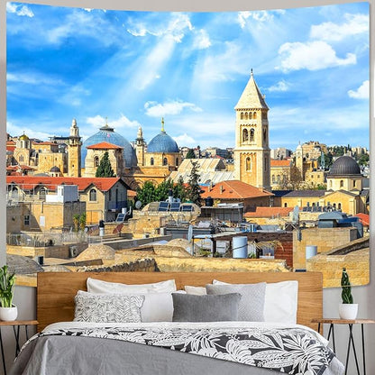 AMM Western Wall Tapestry Jerusalem Old City Church Tapestry for Bedroom Aesthetic Mediterranean Landscape Tapestries Wall Hanging for Living Room Dorm Office 80 x 60 Inch