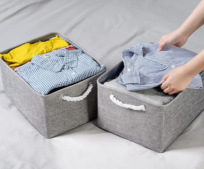 TheWarmHome Large Storage Bins Basket, 2 Pack Grey Fabric Storage Cubes for Changing Table Nursery Livingroom Kidsroom Playroom Toy, Collapsible Storage Baskets for organizing Shelves Closet