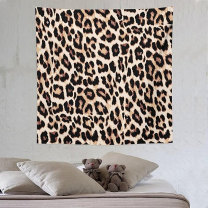 HZOHNAGO Leopard Print Tapestry Rustic Brown Leopard Wild Animal Printed Wall Tapestry Painting Wall Hanging for Bedroom Living Room Dorm 60" W x 60" H
