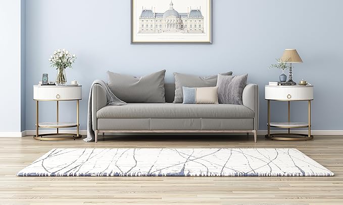 OIOG Round Side Table with Drawer, 2 Tier Night Stand with Shelf, Modern Side Table with Gold Legs for Living Room, Bedroom, Dorm, Marbling Natural Stone/Gold