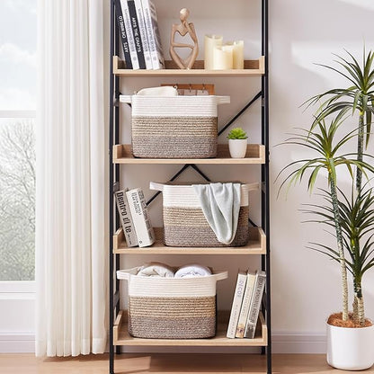 OIAHOMY Storage Basket, Woven Baskets for Storage, Cotton Rope Basket for toys,Towel Baskets for Bathroom - Pack of 3, Gradient Dark Brown