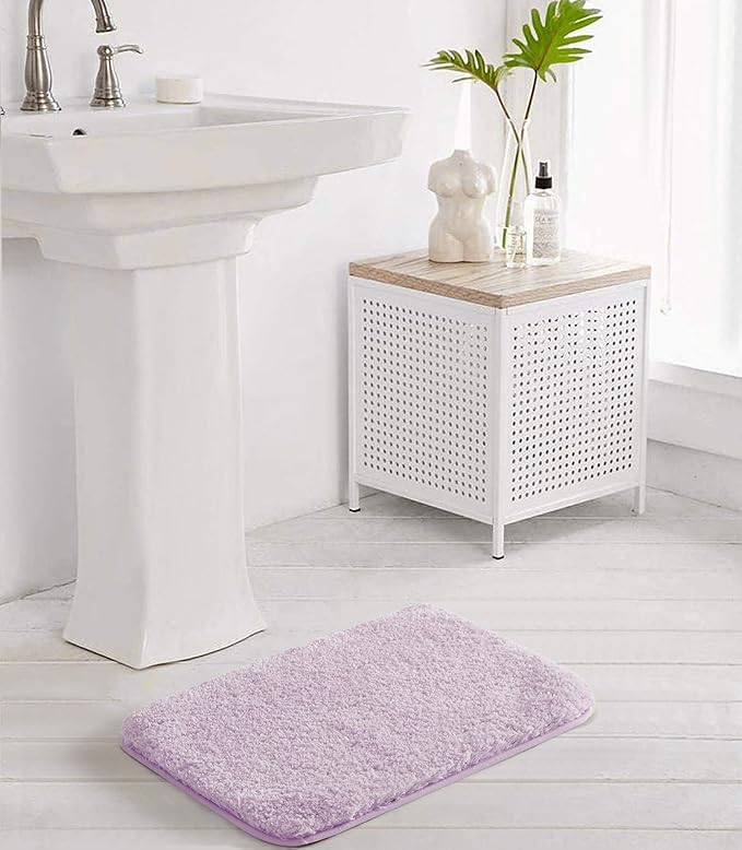 Suchtale Non Slip Shaggy Microfiber Bath Mat (16 x 24, Lavender) Absorbent, Plush, Thick, Machine Washable