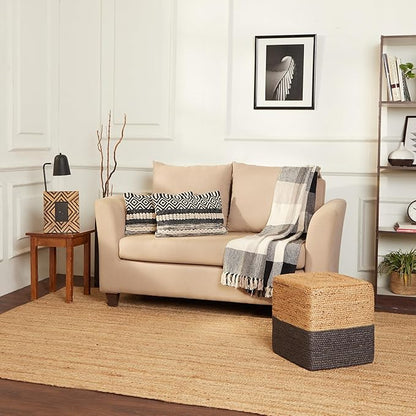 REDEARTH · Cube Pouf Foot Stool Ottoman - Jute Braided Pouffe Poof Accent Sitting Footrest for The Living Room, Bedroom, Nursery, Patio, Lounge & Other Rooms, Set of 2(14.5”x14.5”x16”; Natural Gray)