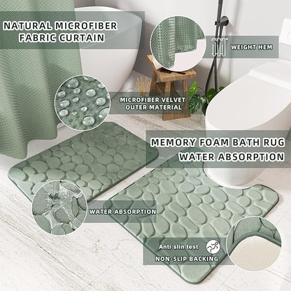Bathroom Accessories Set - 25PC Sage Bathroom Set, Bathroom Set with Shower Curtain and Rugs, Sage Green Shower Curtain Set, Bathroom Accessory Set, Trash Can & Soap Dispenser