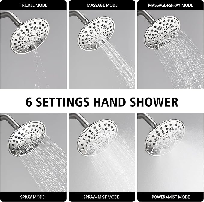 sumerain Brushed Nickel Tub and Shower Faucet Set with Tub Spout, 6-Spray Shower Head, Shower Valve Included