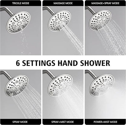 sumerain Brushed Nickel Tub and Shower Faucet Set with Tub Spout, 6-Spray Shower Head, Shower Valve Included
