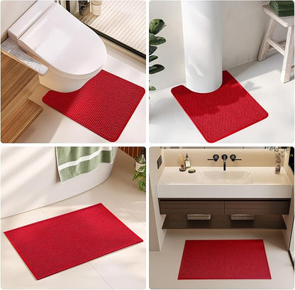 Bathroom Runner Rug, Long Bath Mat Washable Thin Quick Dry Low Pile Bathroom Runner Rugs 24 x 60 Non Slip, Red 24"x60"