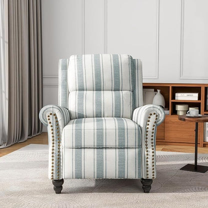 UIXE Pushback Recliner Chair, Fabric Armchair Push Back Accent Chair for Living Room, Rivet Trim Club Arm Chair Overstuffed Home Theater Single Sofa Bedroom Reading Seat with Footrest - Stripe Blue