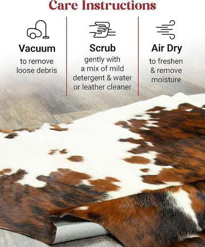 Tricolor Cowhide Rug Classic Brown, Black and White Color Mix, Natural Leather Hide, Area Rug (6x7ft)